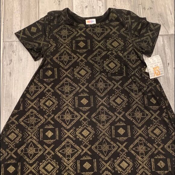 Vintage Metallic Prom Lularoe Black/Gold Elegant Carly XS Flowy Tunic Dress 💜 - Picture 5 of 6
